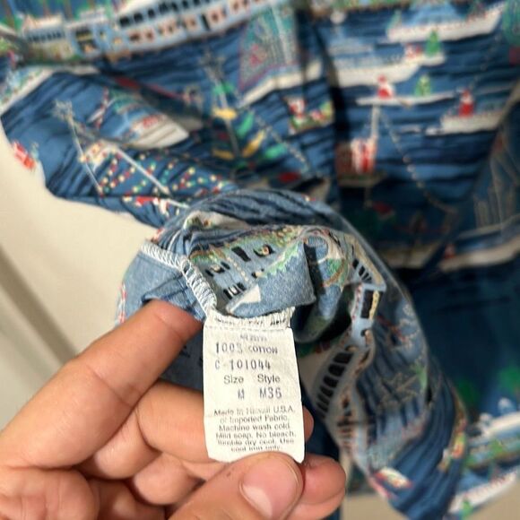 Vintage 90’s Kahala Mens Multicolor Balboa Island Christmas Boat Parade Shirt M - Picture 7 of 7